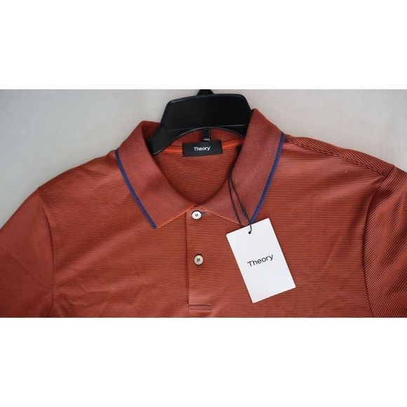 Theory L0194518 Men's Sz Medium Red/Indigo Current Stripe Standard Polo Shirt - Picture 4 of 9
